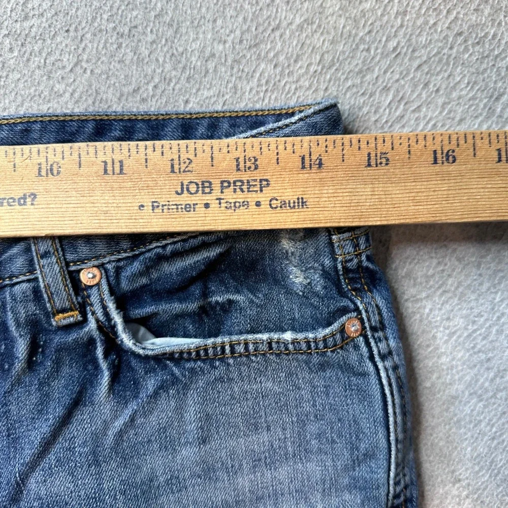 Free People Jeans Womens 25 Blue We The Free Straight Leg Distressed Raw Hem
